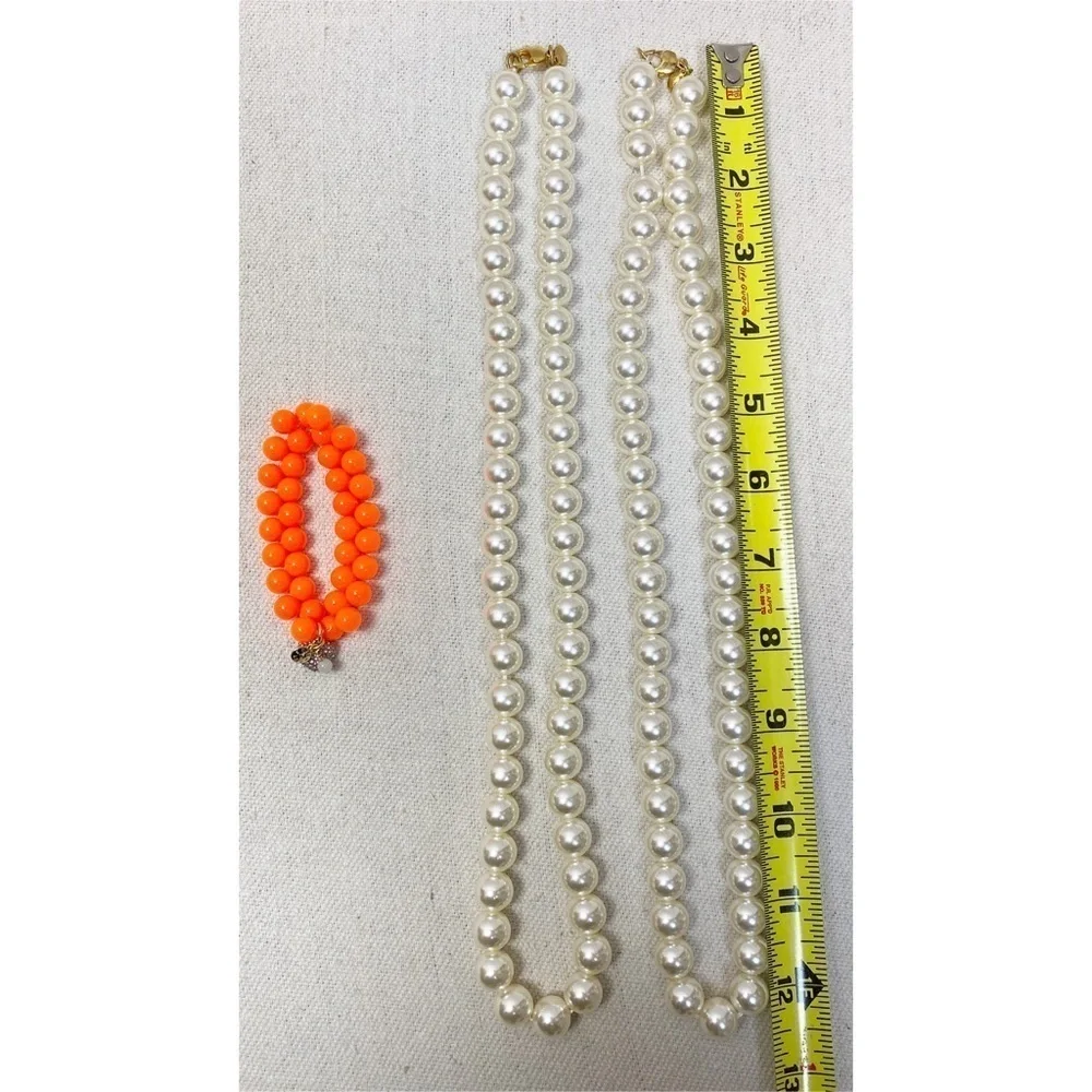 J Crew Crew Cuts Kids 3pc log Faux Pearl Necklaces, orange bracelet